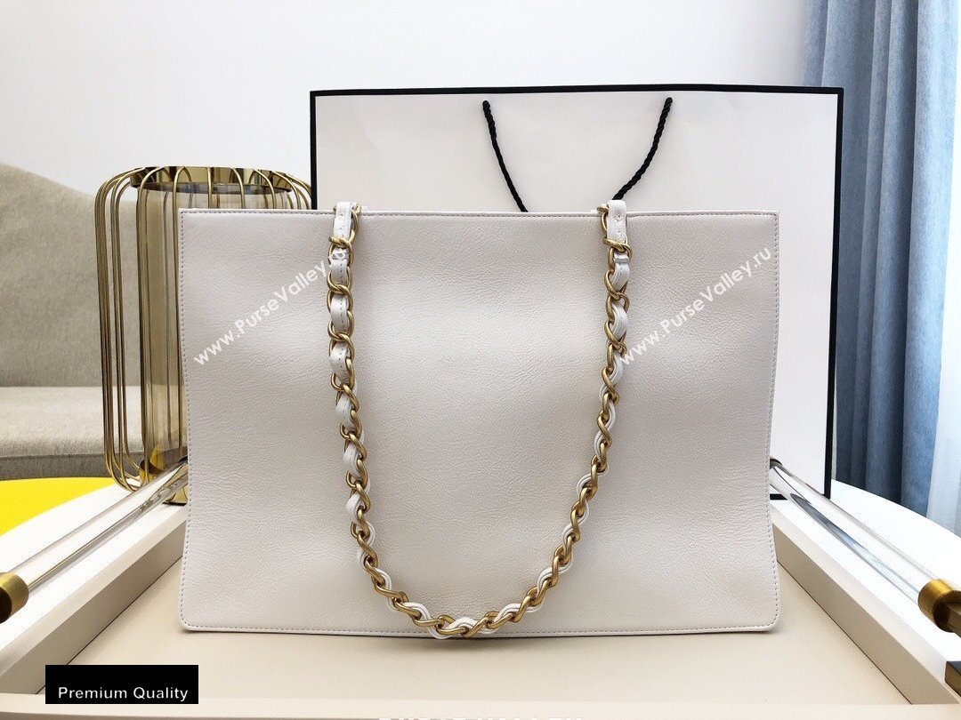 Chanel Shiny Aged Calfskin Horizontal Shopping Tote Bag AS1943 White 2020 (smjd-20091713)