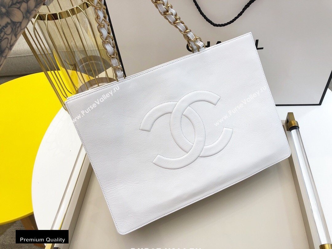 Chanel Shiny Aged Calfskin Horizontal Shopping Tote Bag AS1943 White 2020 (smjd-20091713)