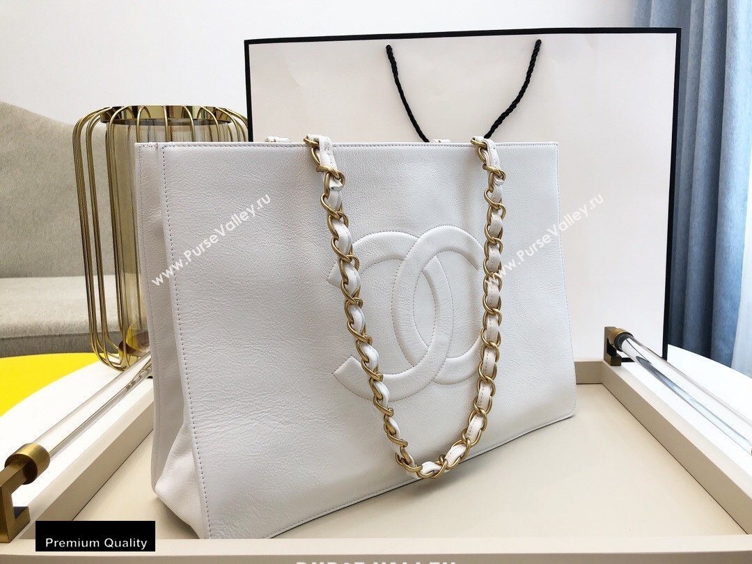 Chanel Shiny Aged Calfskin Horizontal Shopping Tote Bag AS1943 White 2020 (smjd-20091713)