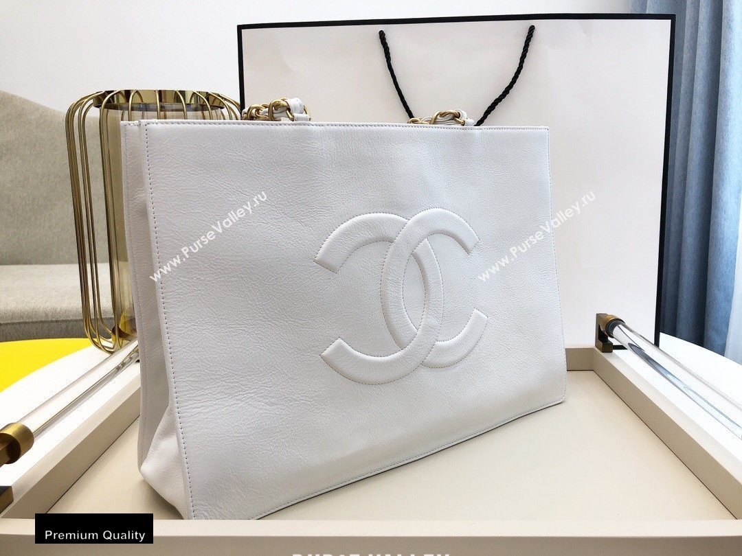 Chanel Shiny Aged Calfskin Horizontal Shopping Tote Bag AS1943 White 2020 (smjd-20091713)