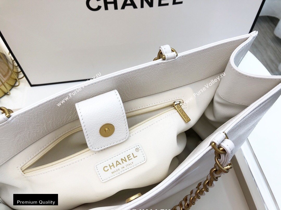 Chanel Shiny Aged Calfskin Horizontal Shopping Tote Bag AS1943 White 2020 (smjd-20091713)