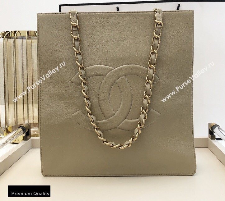 Chanel Shiny Aged Calfskin Vertical Shopping Tote Bag AS1945 Beige 2020 (smjd-20091719)