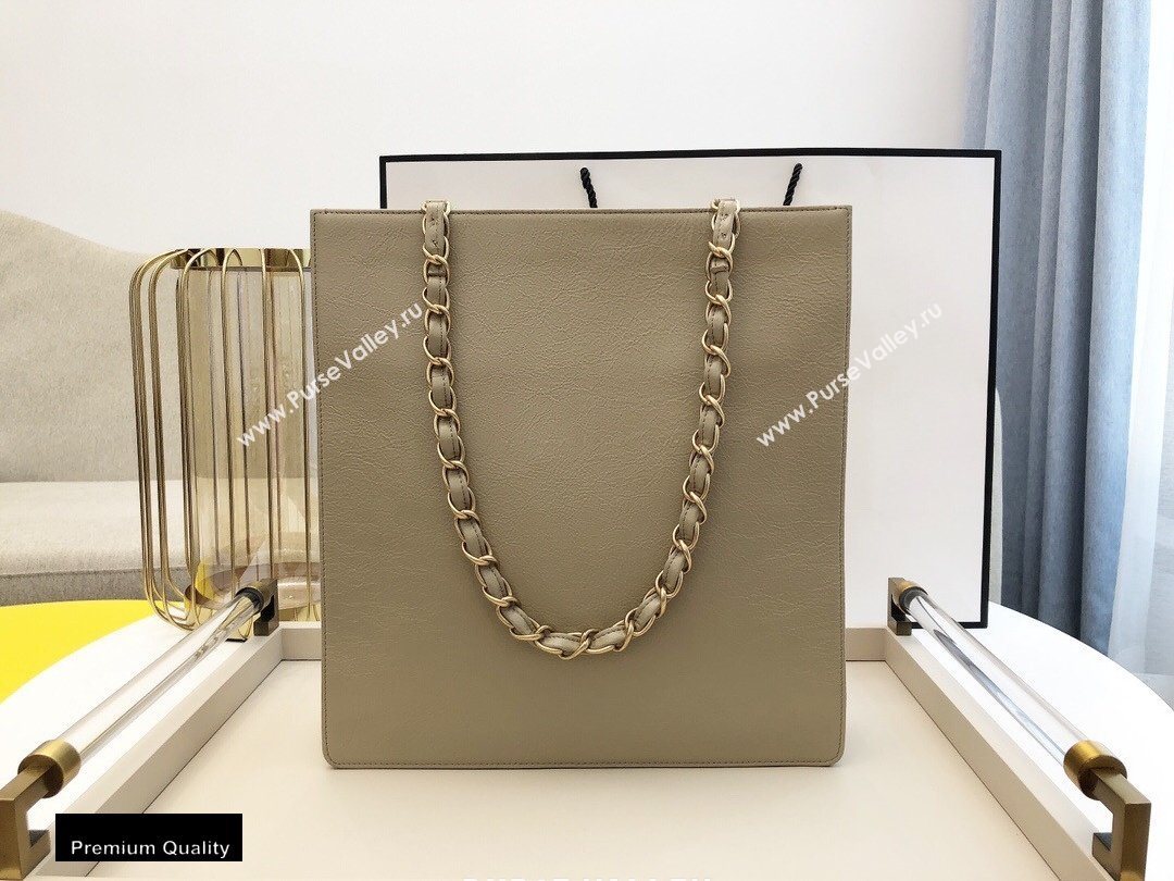 Chanel Shiny Aged Calfskin Vertical Shopping Tote Bag AS1945 Beige 2020 (smjd-20091719)