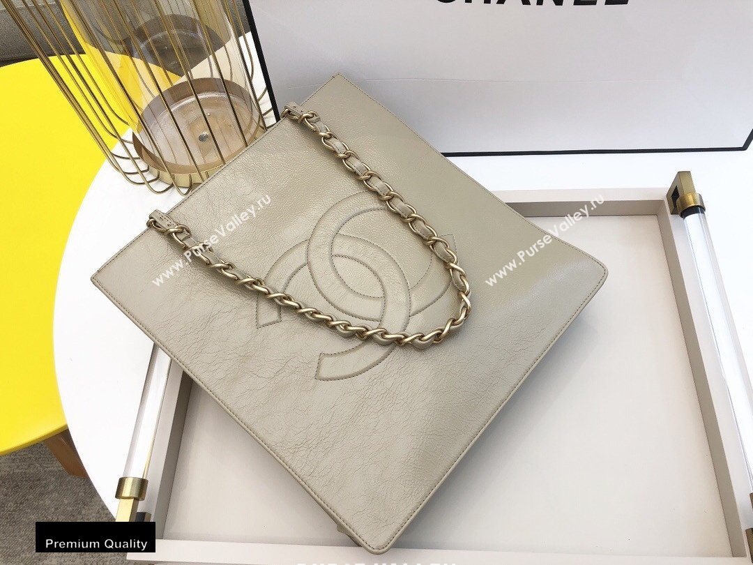 Chanel Shiny Aged Calfskin Vertical Shopping Tote Bag AS1945 Beige 2020 (smjd-20091719)