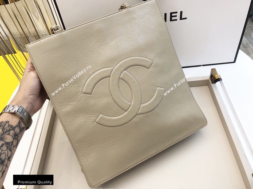 Chanel Shiny Aged Calfskin Vertical Shopping Tote Bag AS1945 Beige 2020 (smjd-20091719)