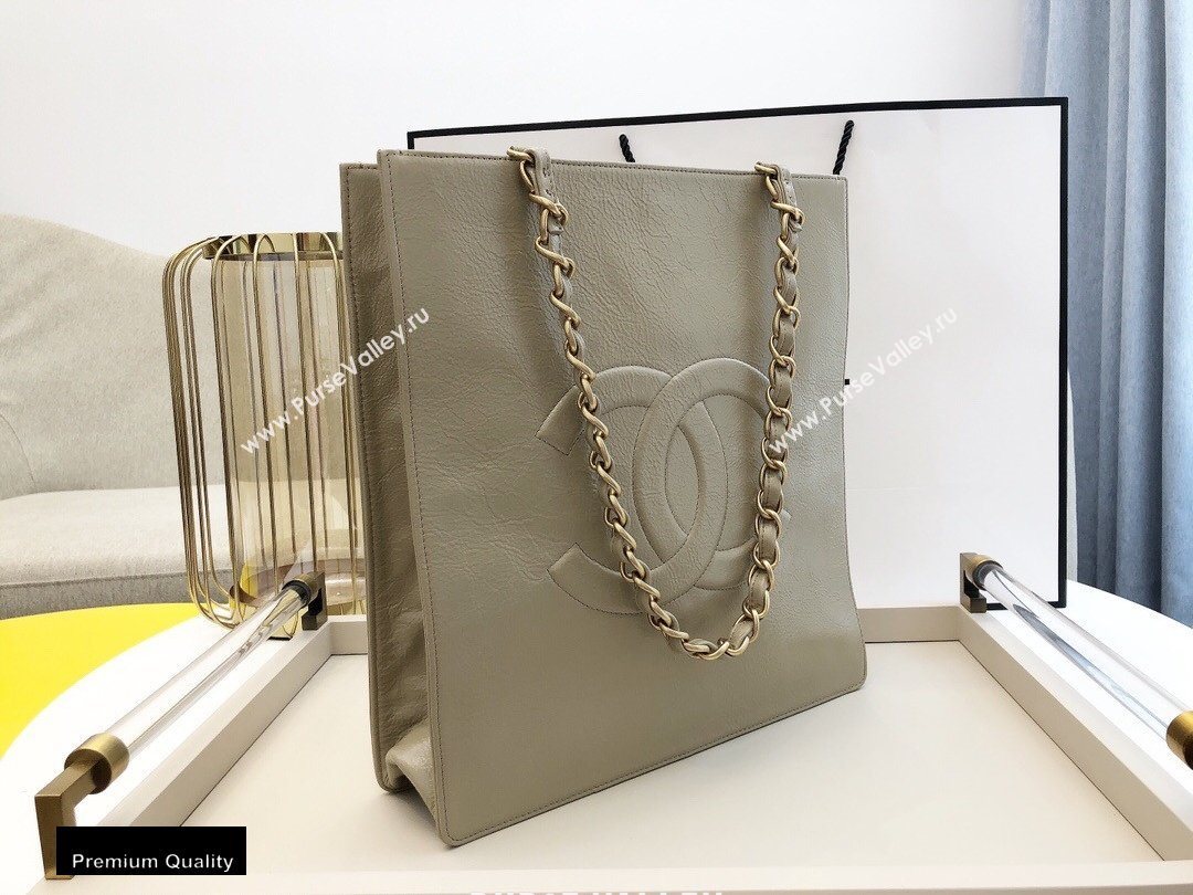 Chanel Shiny Aged Calfskin Vertical Shopping Tote Bag AS1945 Beige 2020 (smjd-20091719)