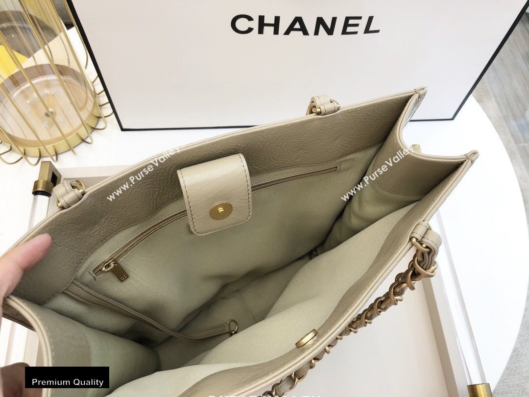 Chanel Shiny Aged Calfskin Vertical Shopping Tote Bag AS1945 Beige 2020 (smjd-20091719)