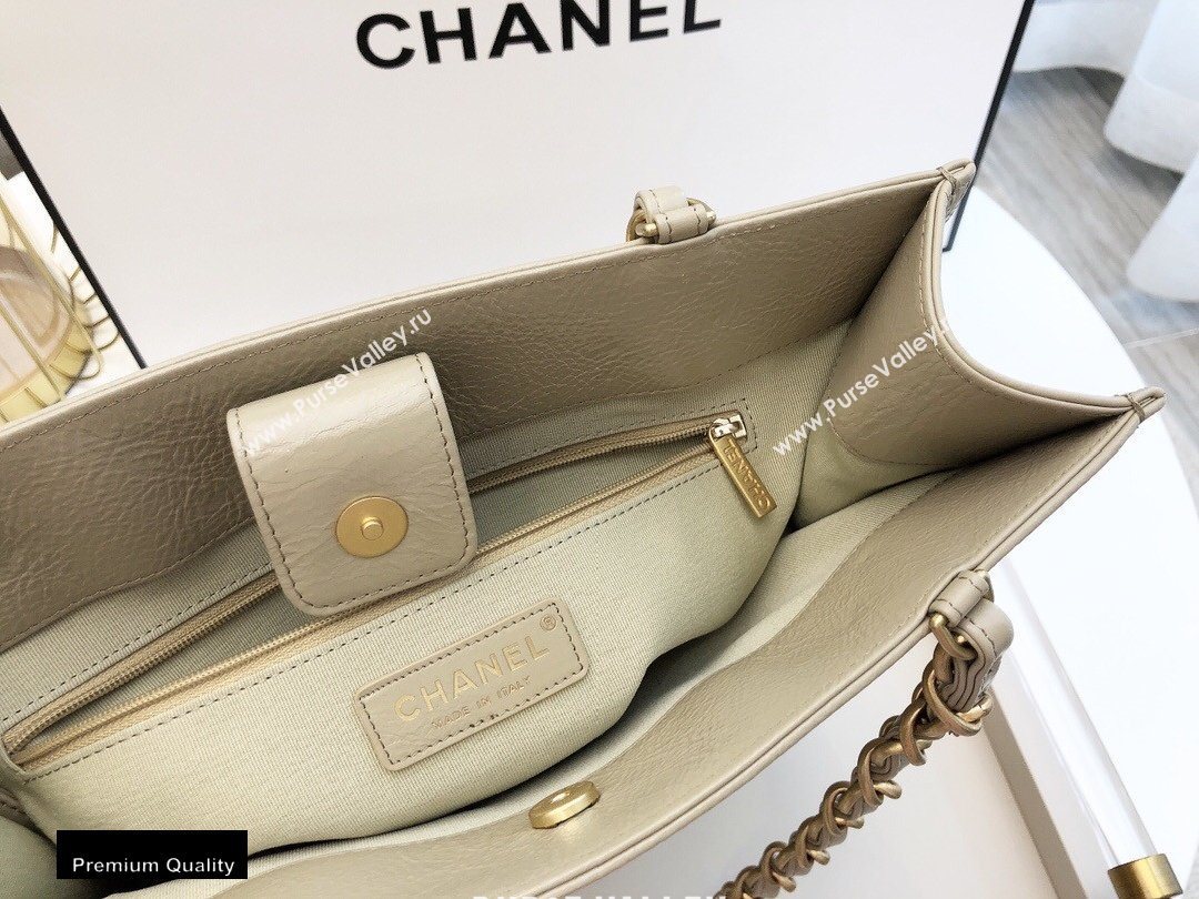 Chanel Shiny Aged Calfskin Vertical Shopping Tote Bag AS1945 Beige 2020 (smjd-20091719)