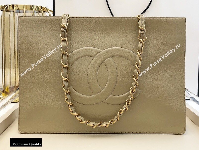 Chanel Shiny Aged Calfskin Horizontal Shopping Tote Bag AS1943 Beige 2020 (smjd-20091714)