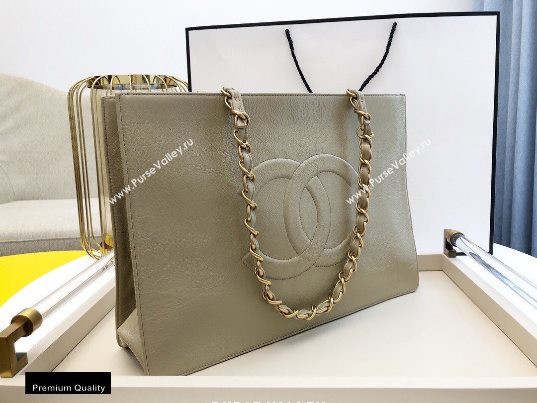 Chanel Shiny Aged Calfskin Horizontal Shopping Tote Bag AS1943 Beige 2020 (smjd-20091714)