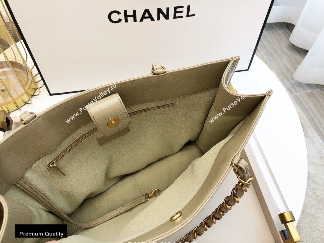 Chanel Shiny Aged Calfskin Horizontal Shopping Tote Bag AS1943 Beige 2020 (smjd-20091714)