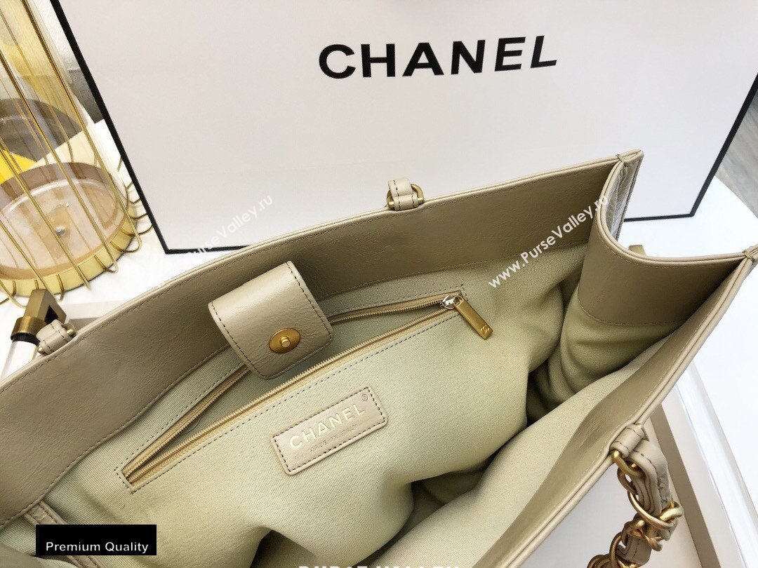 Chanel Shiny Aged Calfskin Horizontal Shopping Tote Bag AS1943 Beige 2020 (smjd-20091714)