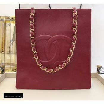 Chanel Shiny Aged Calfskin Vertical Shopping Tote Bag AS1945 Dark Red 2020 (smjd-20091717)