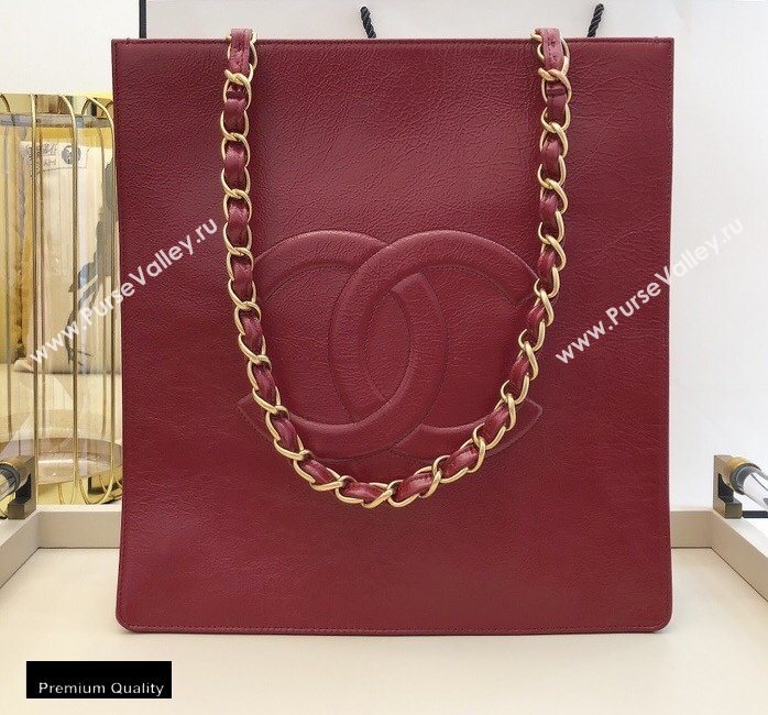 Chanel Shiny Aged Calfskin Vertical Shopping Tote Bag AS1945 Dark Red 2020 (smjd-20091717)