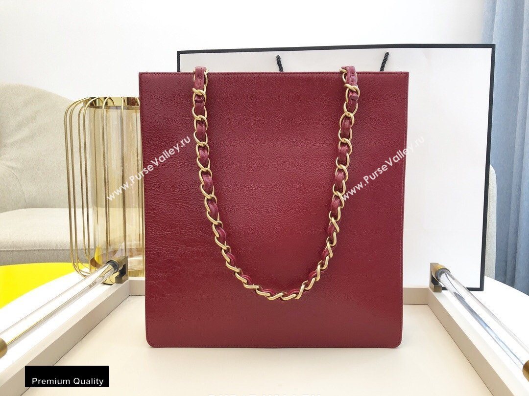 Chanel Shiny Aged Calfskin Vertical Shopping Tote Bag AS1945 Dark Red 2020 (smjd-20091717)