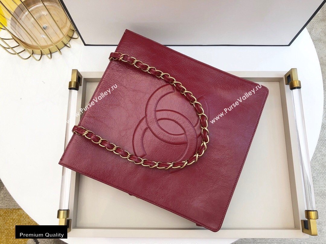 Chanel Shiny Aged Calfskin Vertical Shopping Tote Bag AS1945 Dark Red 2020 (smjd-20091717)