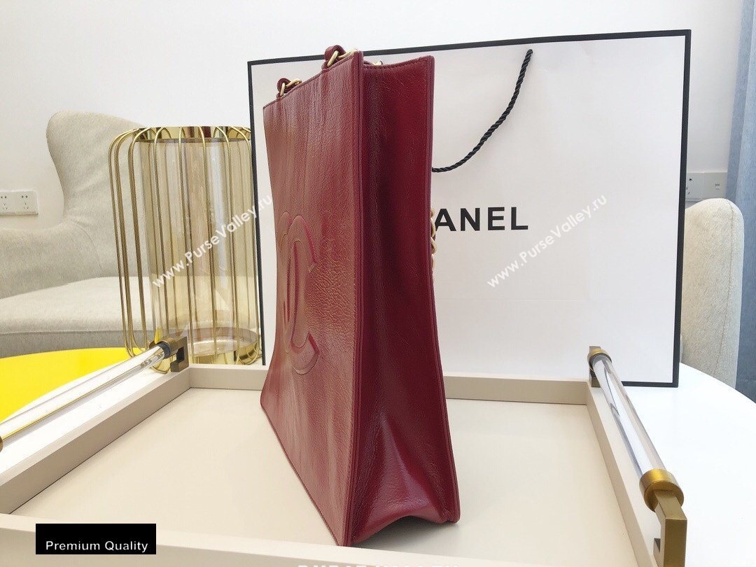 Chanel Shiny Aged Calfskin Vertical Shopping Tote Bag AS1945 Dark Red 2020 (smjd-20091717)