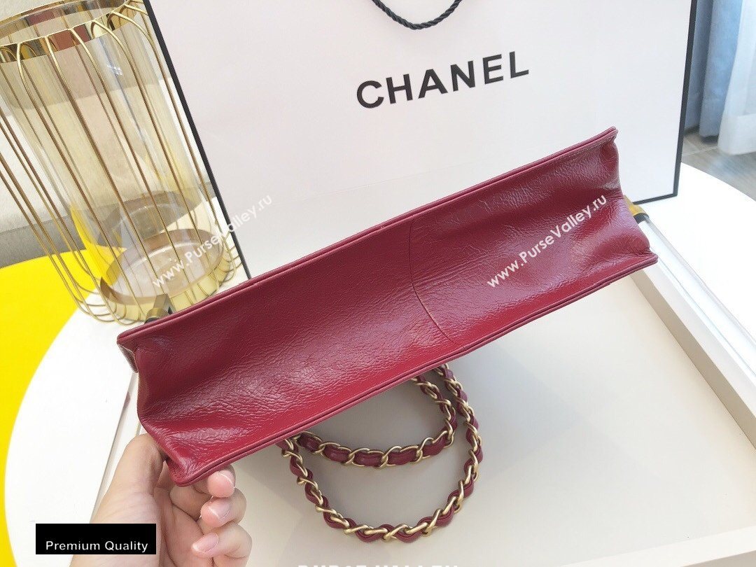 Chanel Shiny Aged Calfskin Vertical Shopping Tote Bag AS1945 Dark Red 2020 (smjd-20091717)