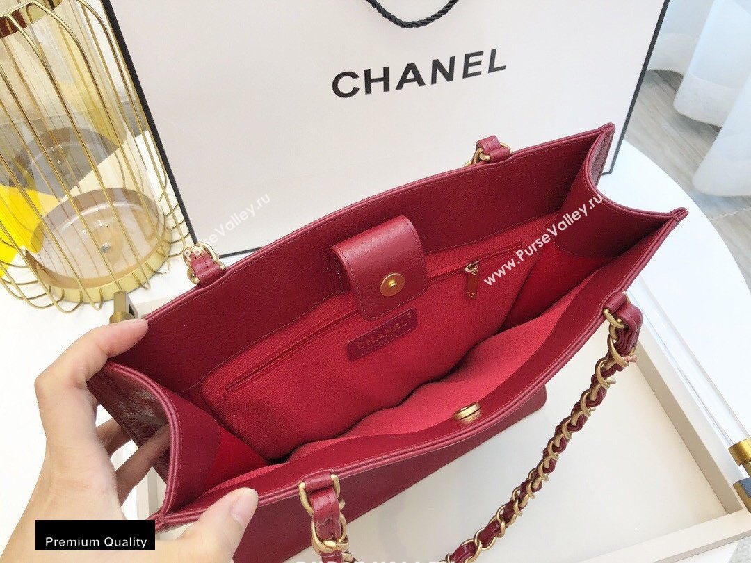 Chanel Shiny Aged Calfskin Vertical Shopping Tote Bag AS1945 Dark Red 2020 (smjd-20091717)