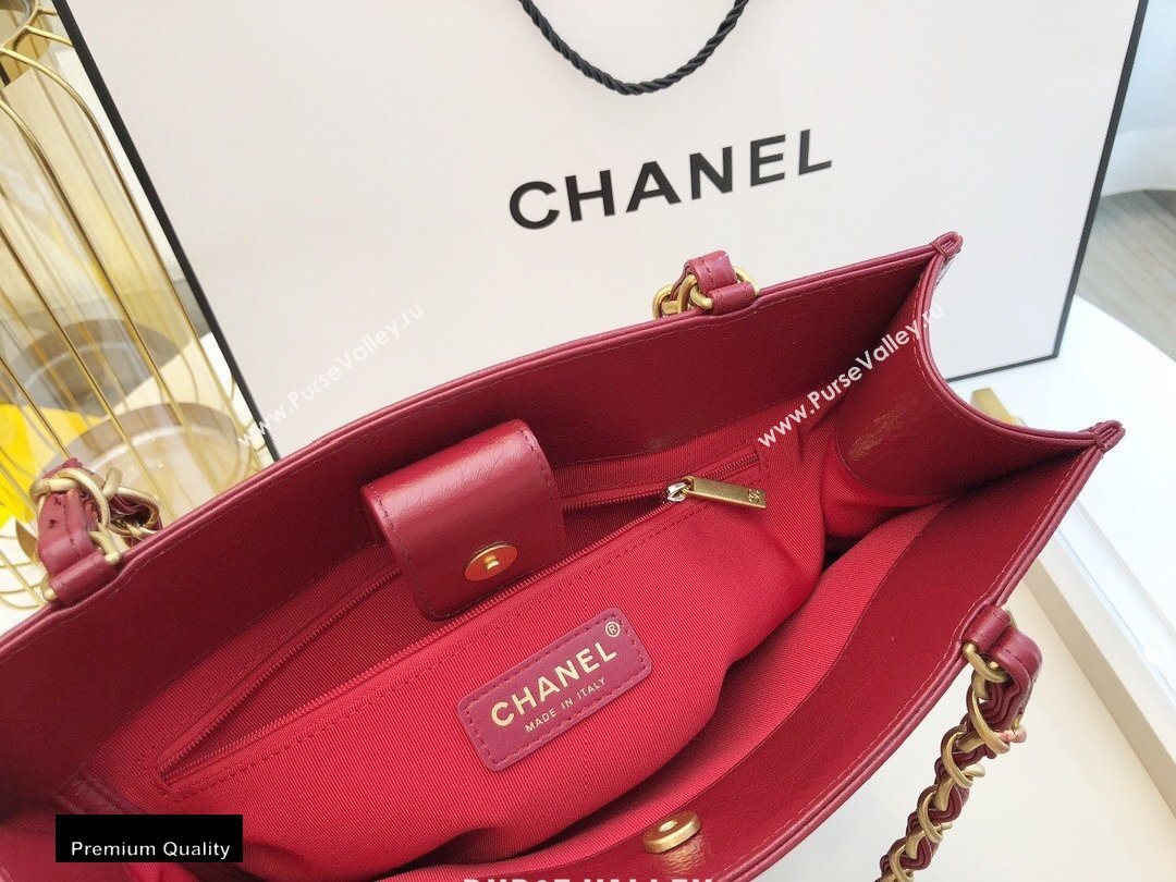 Chanel Shiny Aged Calfskin Vertical Shopping Tote Bag AS1945 Dark Red 2020 (smjd-20091717)