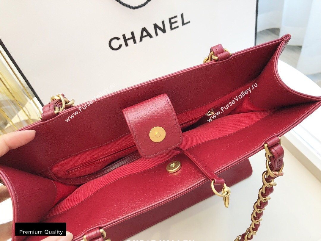 Chanel Shiny Aged Calfskin Vertical Shopping Tote Bag AS1945 Dark Red 2020 (smjd-20091717)