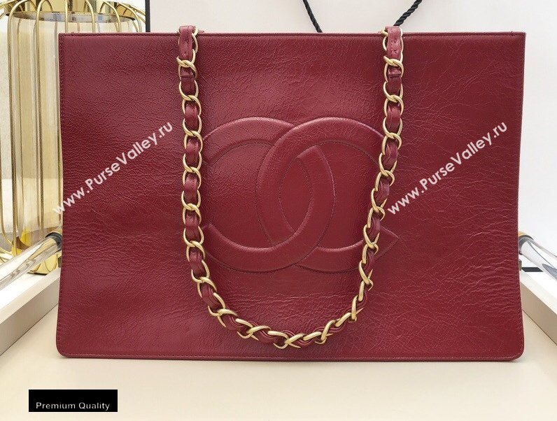 Chanel Shiny Aged Calfskin Horizontal Shopping Tote Bag AS1943 Dark Red 2020 (smjd-20091712)