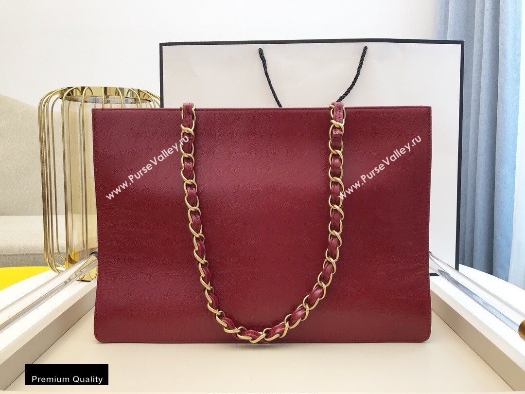 Chanel Shiny Aged Calfskin Horizontal Shopping Tote Bag AS1943 Dark Red 2020 (smjd-20091712)