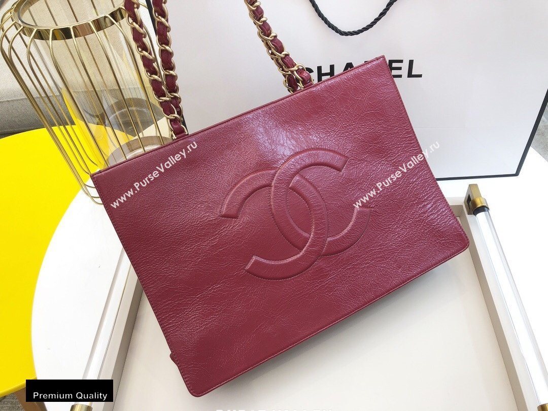 Chanel Shiny Aged Calfskin Horizontal Shopping Tote Bag AS1943 Dark Red 2020 (smjd-20091712)