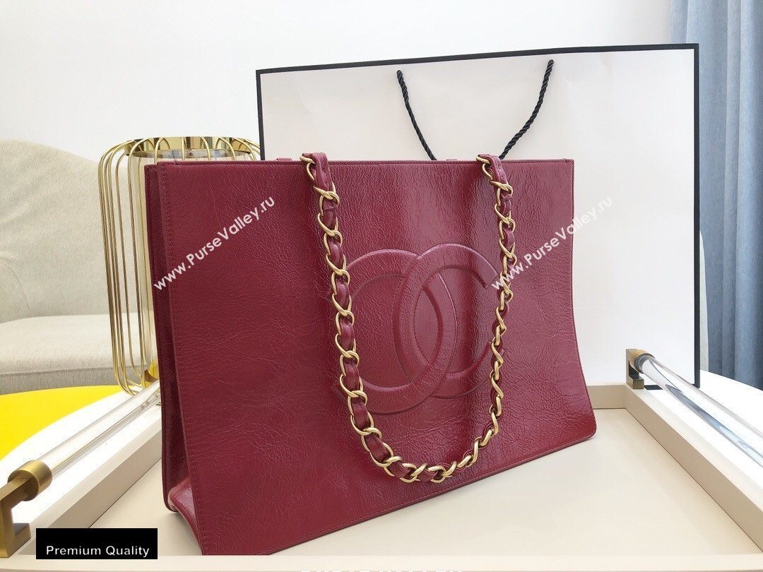 Chanel Shiny Aged Calfskin Horizontal Shopping Tote Bag AS1943 Dark Red 2020 (smjd-20091712)