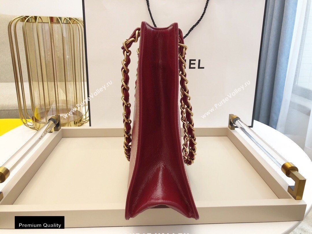 Chanel Shiny Aged Calfskin Horizontal Shopping Tote Bag AS1943 Dark Red 2020 (smjd-20091712)