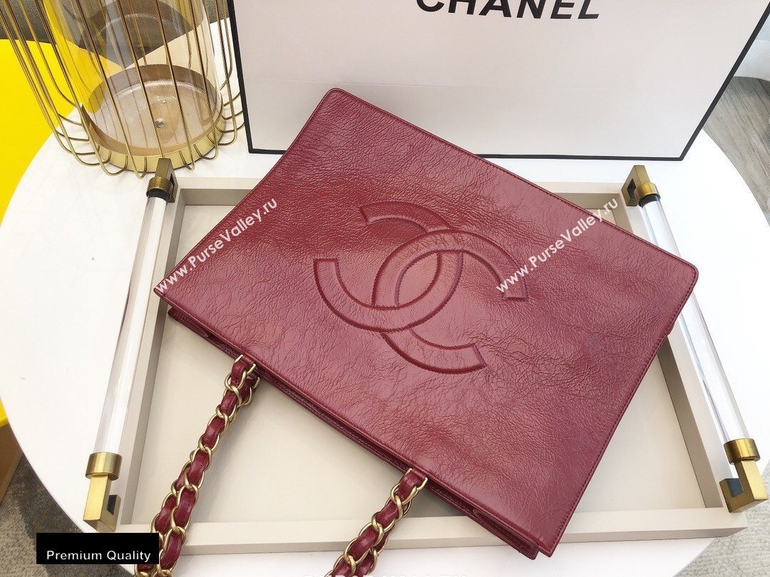 Chanel Shiny Aged Calfskin Horizontal Shopping Tote Bag AS1943 Dark Red 2020 (smjd-20091712)