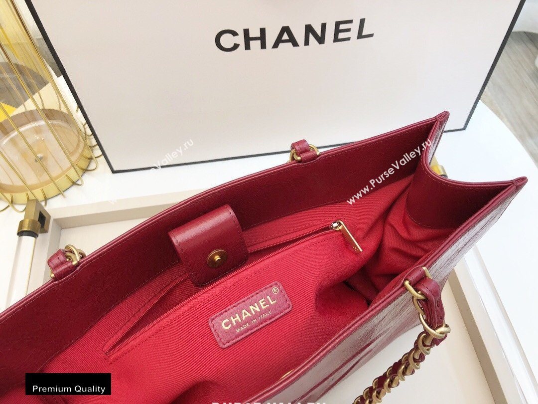 Chanel Shiny Aged Calfskin Horizontal Shopping Tote Bag AS1943 Dark Red 2020 (smjd-20091712)