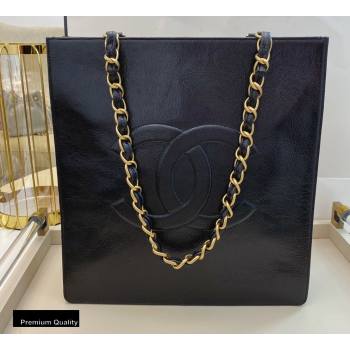 Chanel Shiny Aged Calfskin Vertical Shopping Tote Bag AS1945 Black 2020 (smjd-20091716)