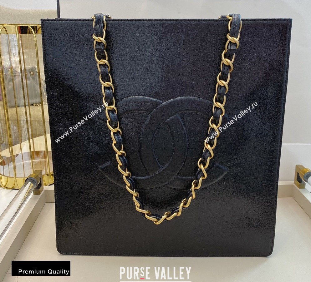 Chanel Shiny Aged Calfskin Vertical Shopping Tote Bag AS1945 Black 2020 (smjd-20091716)