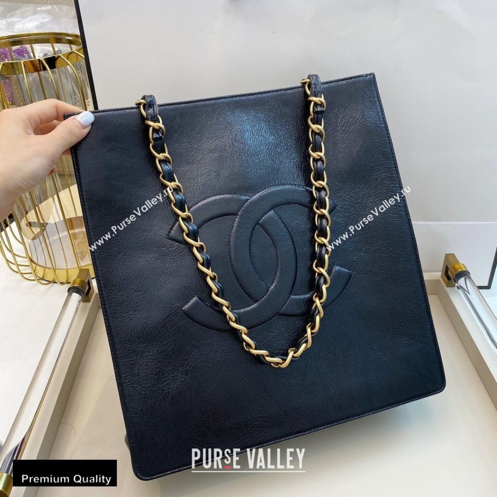 Chanel Shiny Aged Calfskin Vertical Shopping Tote Bag AS1945 Black 2020 (smjd-20091716)