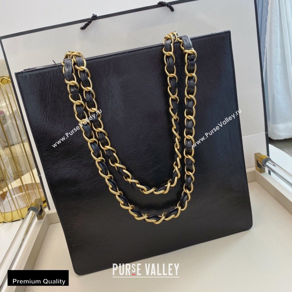 Chanel Shiny Aged Calfskin Vertical Shopping Tote Bag AS1945 Black 2020 (smjd-20091716)