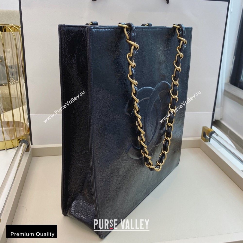 Chanel Shiny Aged Calfskin Vertical Shopping Tote Bag AS1945 Black 2020 (smjd-20091716)