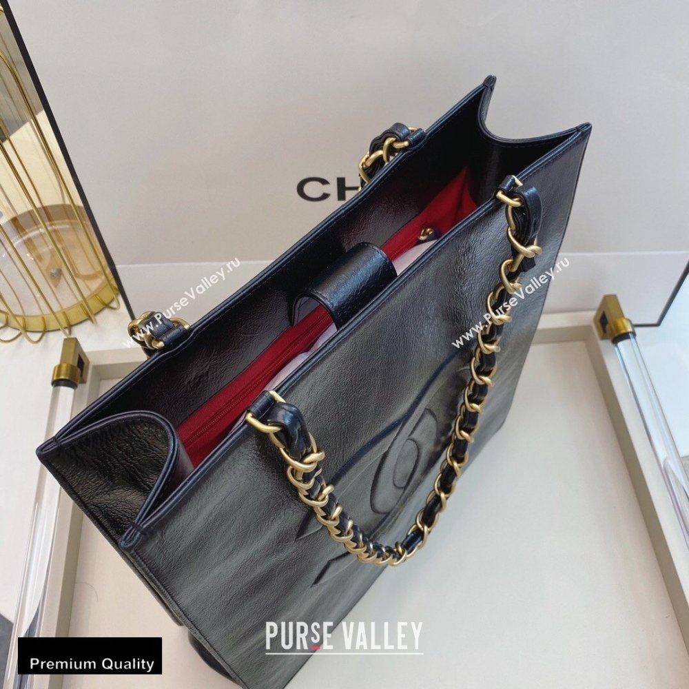 Chanel Shiny Aged Calfskin Vertical Shopping Tote Bag AS1945 Black 2020 (smjd-20091716)
