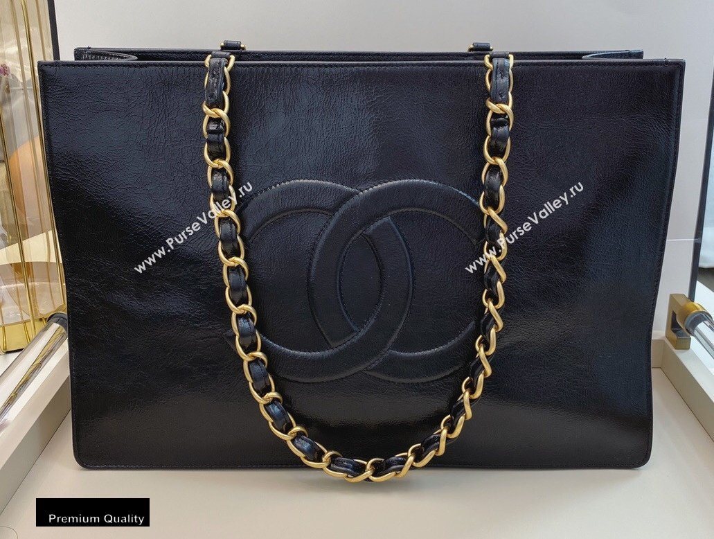 Chanel Shiny Aged Calfskin Horizontal Shopping Tote Bag AS1943 Black 2020 (smjd-20091711)