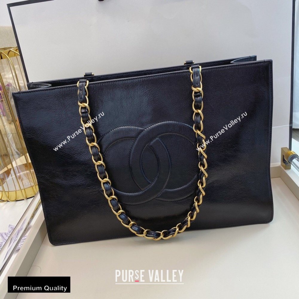 Chanel Shiny Aged Calfskin Horizontal Shopping Tote Bag AS1943 Black 2020 (smjd-20091711)