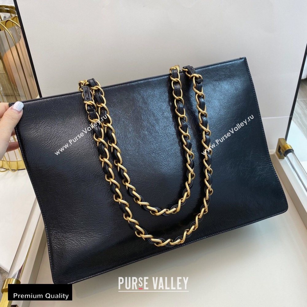 Chanel Shiny Aged Calfskin Horizontal Shopping Tote Bag AS1943 Black 2020 (smjd-20091711)