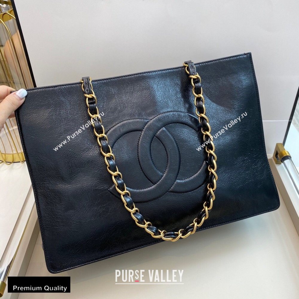 Chanel Shiny Aged Calfskin Horizontal Shopping Tote Bag AS1943 Black 2020 (smjd-20091711)