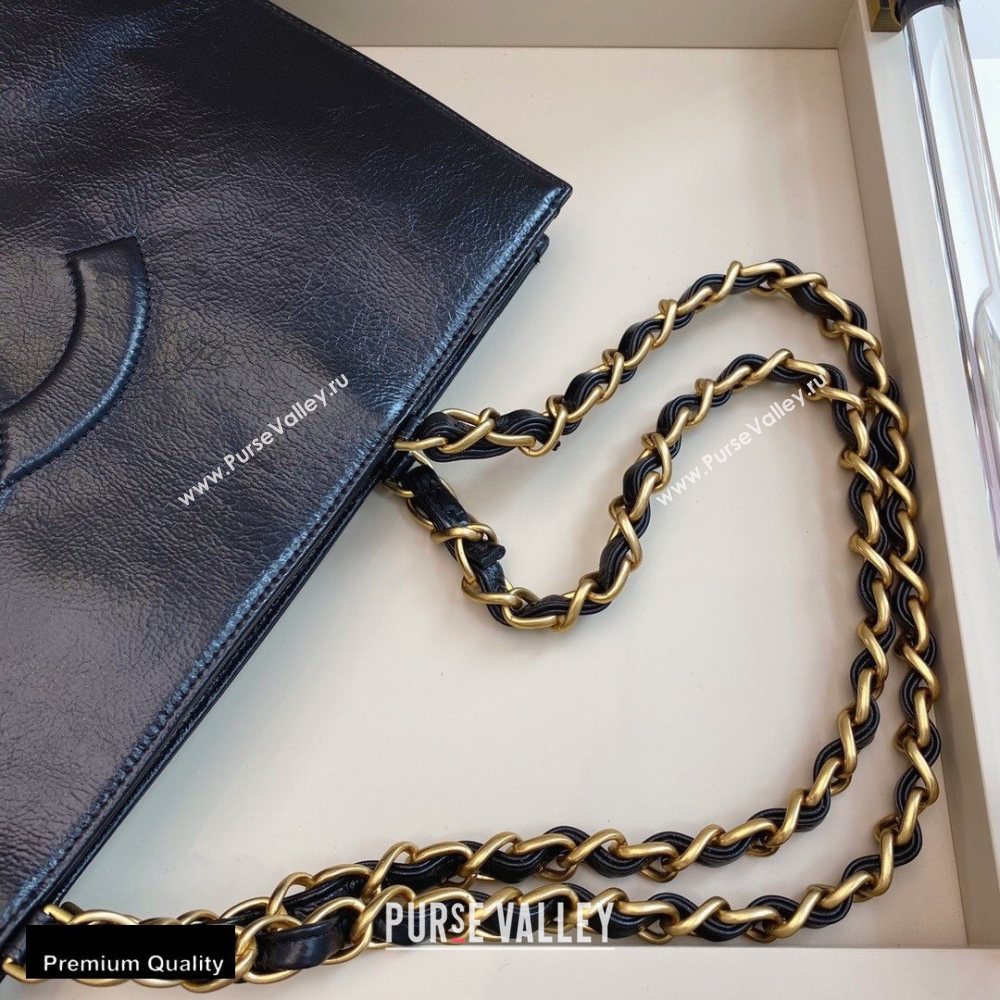 Chanel Shiny Aged Calfskin Horizontal Shopping Tote Bag AS1943 Black 2020 (smjd-20091711)