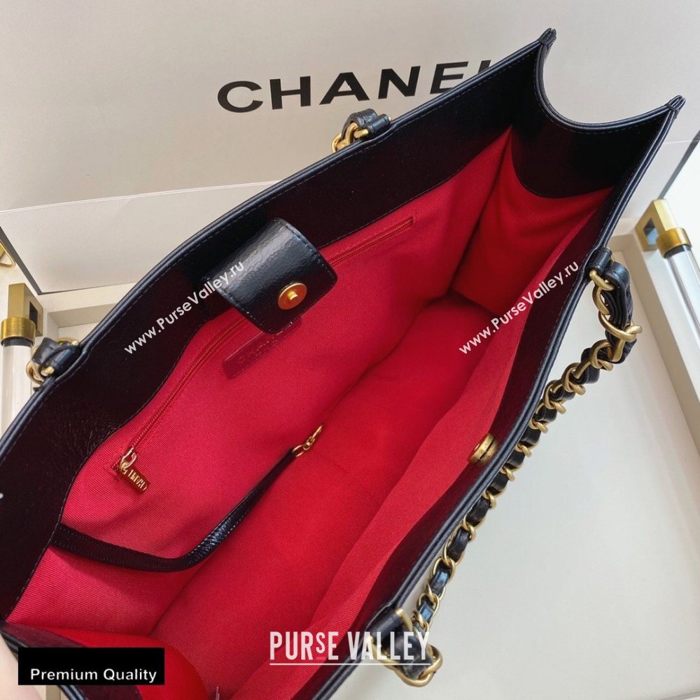 Chanel Shiny Aged Calfskin Horizontal Shopping Tote Bag AS1943 Black 2020 (smjd-20091711)