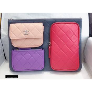 Chanel Pouch Clutch Bag with Multiple Pockets 1054 Gray/Red/Beige/Purple 2020 (smjd-20091824)