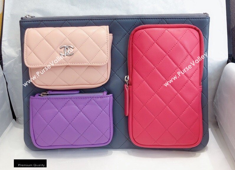 Chanel Pouch Clutch Bag with Multiple Pockets 1054 Gray/Red/Beige/Purple 2020 (smjd-20091824)