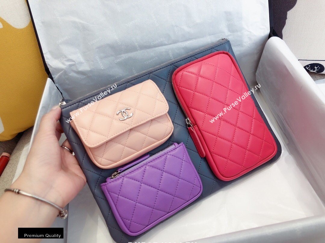 Chanel Pouch Clutch Bag with Multiple Pockets 1054 Gray/Red/Beige/Purple 2020 (smjd-20091824)