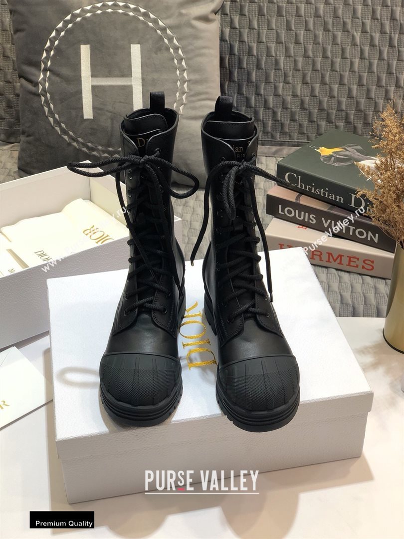 Dior Heel 3.5cm Rubber and Calfskin DiorIron Lace-up Boots Black 2020 (jincheng-200929)