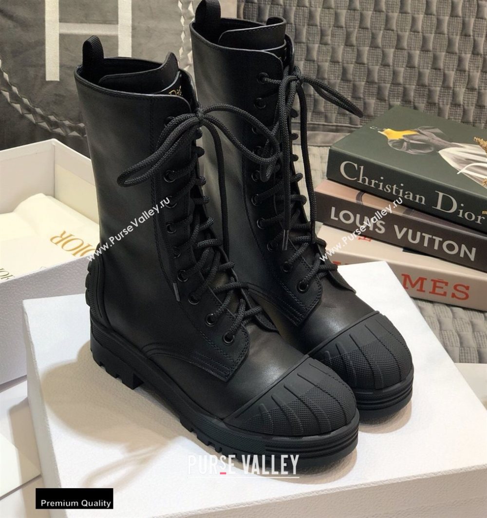 Dior Heel 3.5cm Rubber and Calfskin DiorIron Lace-up Boots Black 2020 (jincheng-200929)