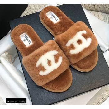 Chanel All Shearling Fur CC Logo Slipper Sandals Brown 2020 (modeng-20092110)